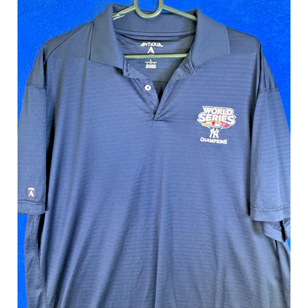 New York Yankees 2009 World Series Champions Antigua Polo Shirt Men's Large Blue - Picture 2 of 14